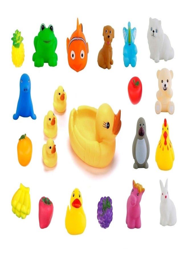 Quasar Cute Animals with Fruit Duck Family Swimming Water Toys Non-Toxic, BPA Free Colorful Soft Rubber Float Squeeze Sound Squeezy Bathing Toy for Baby 22 Piece Chu Chu Toy Set - Image 1